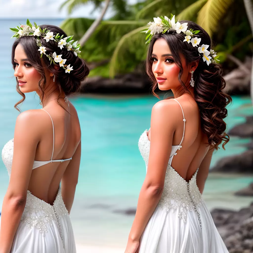 Fotos noiva tropical coroa flores cabelo ondas