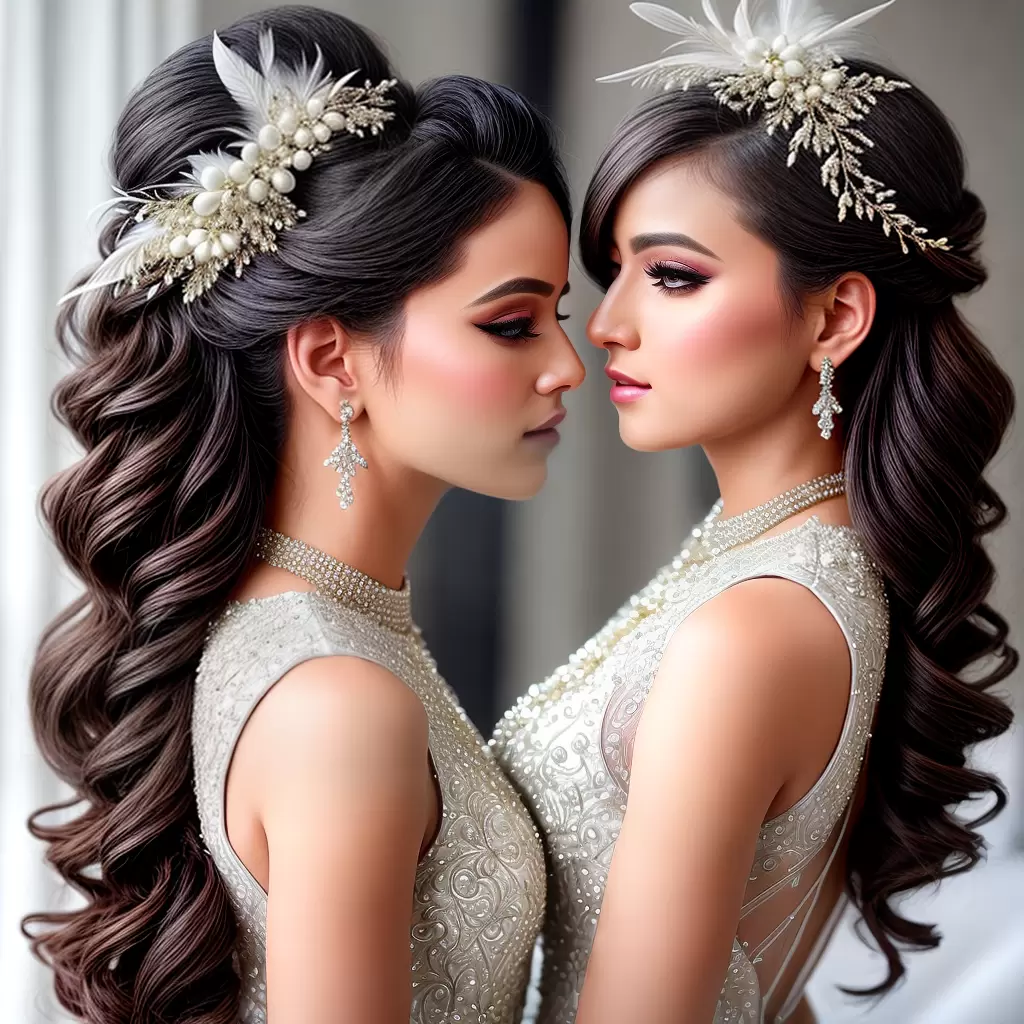 Fotos noiva penteado penas detalhes