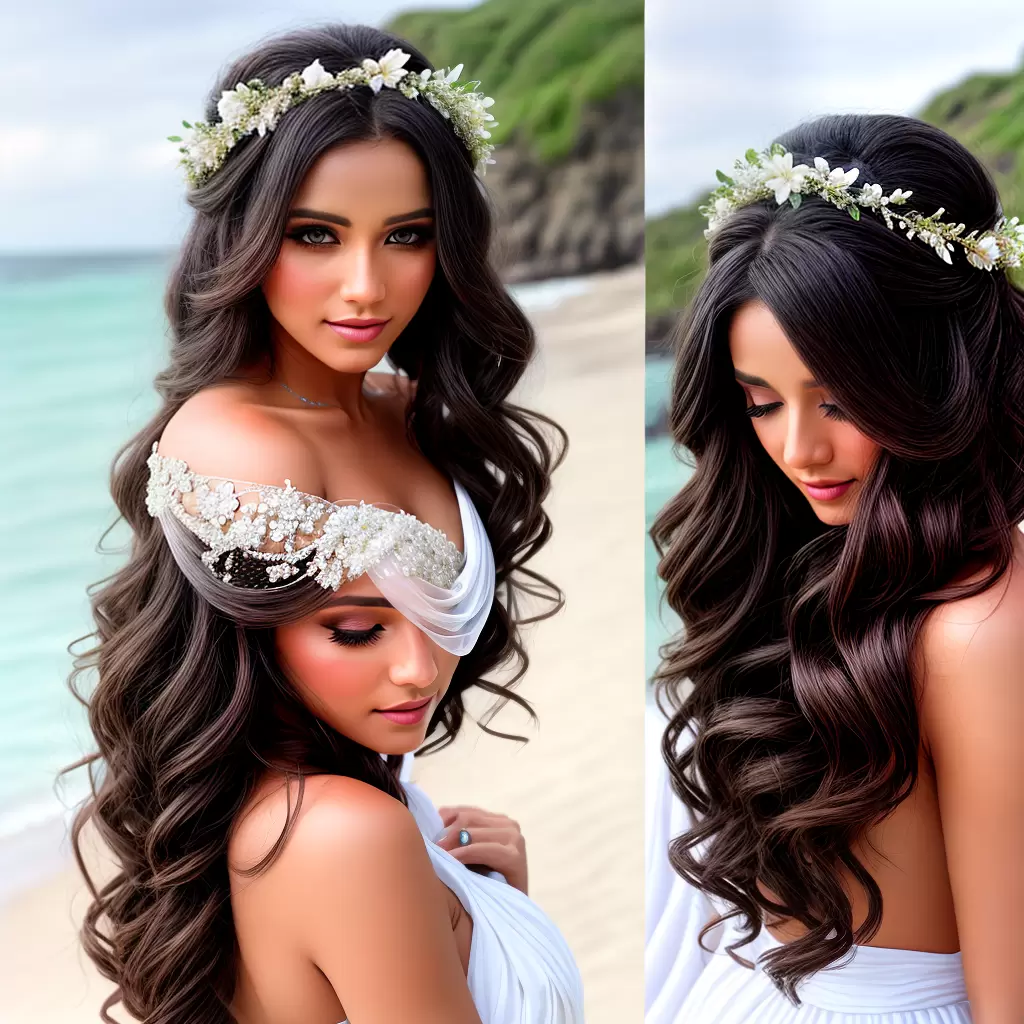 Fotos noiva praia vento cabelo flor