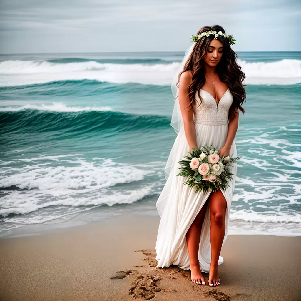 Fotos noiva praia ondas coroa flores