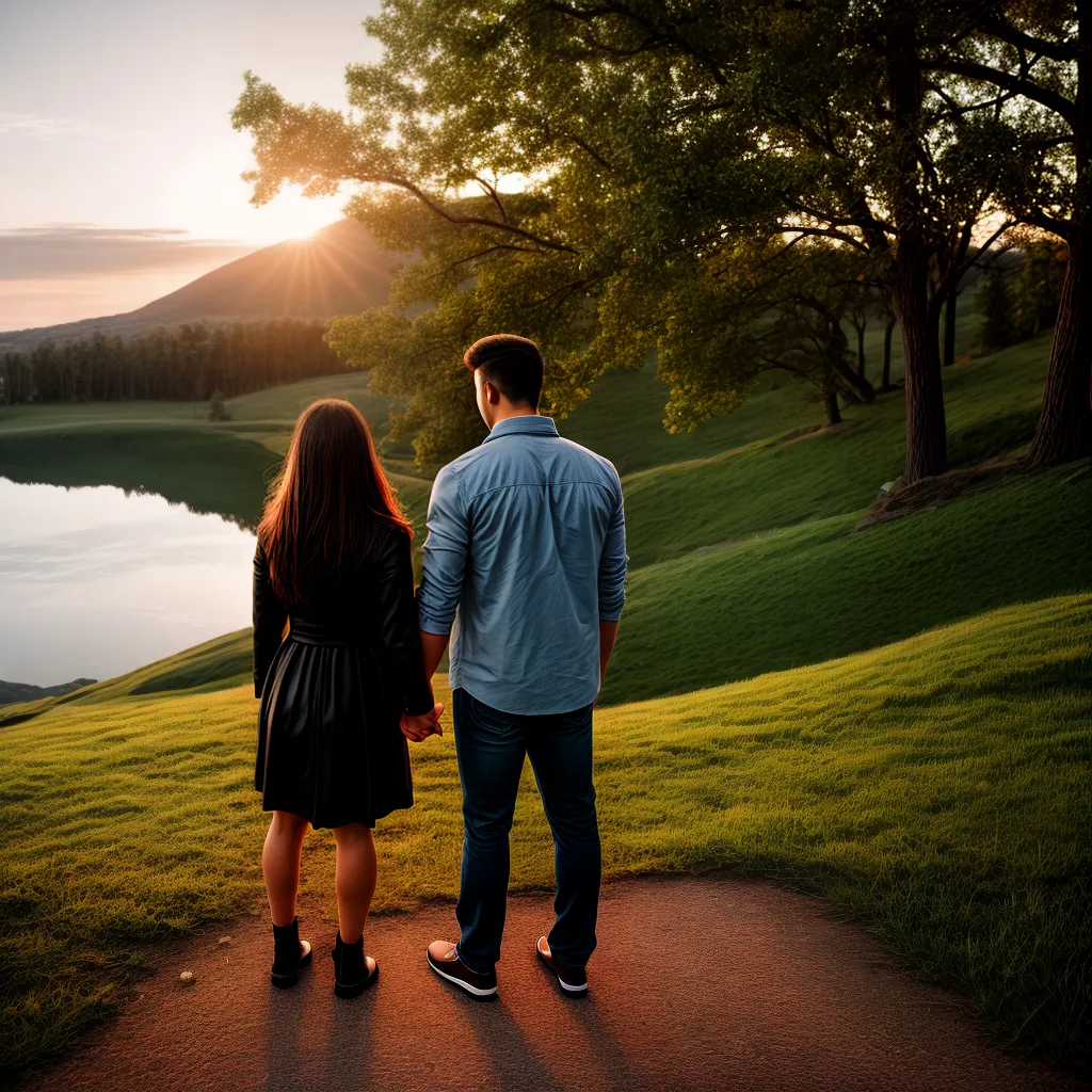 casal orando por do sol fe