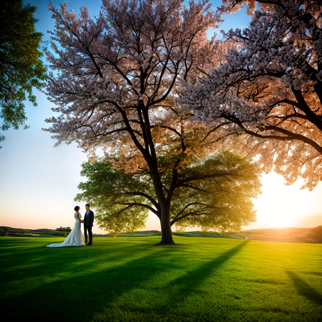 casamento no por do sol arvore flor sol