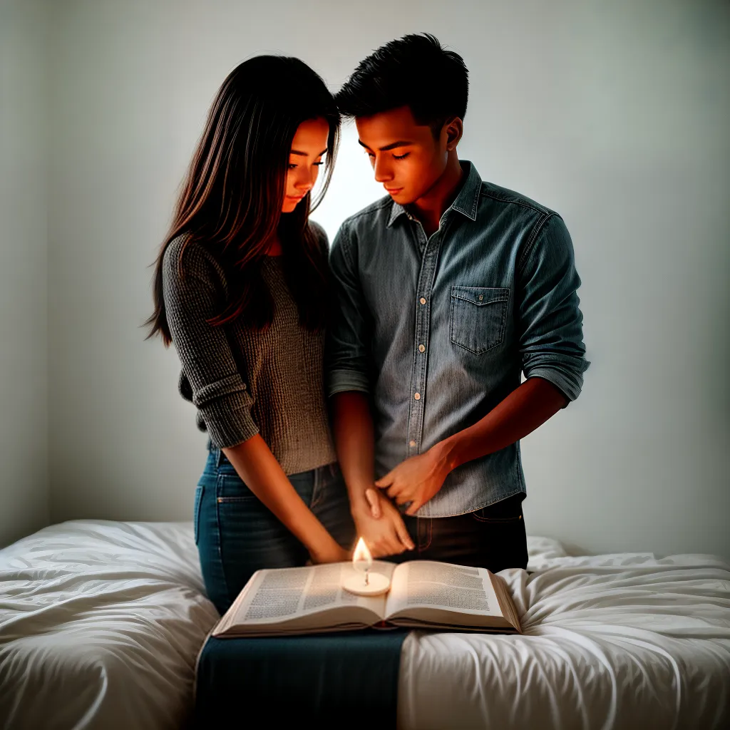 casal orando biblia velas