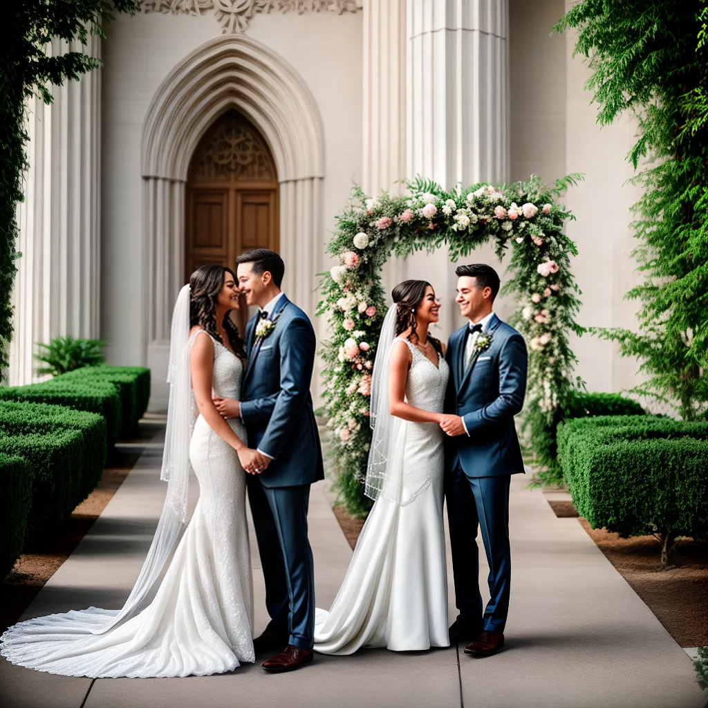 noivos catedral vestido traje flores convidados