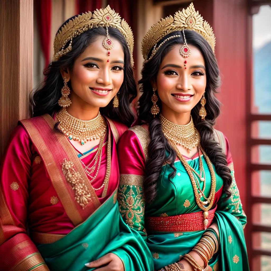 noivos tradicionais nepaleses montanhas neve
