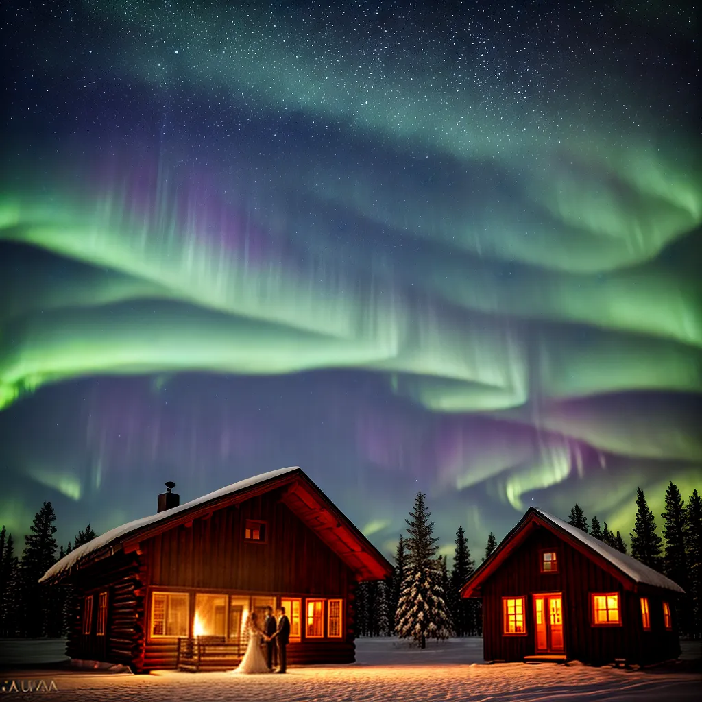 casal aurora boreal sami cabana