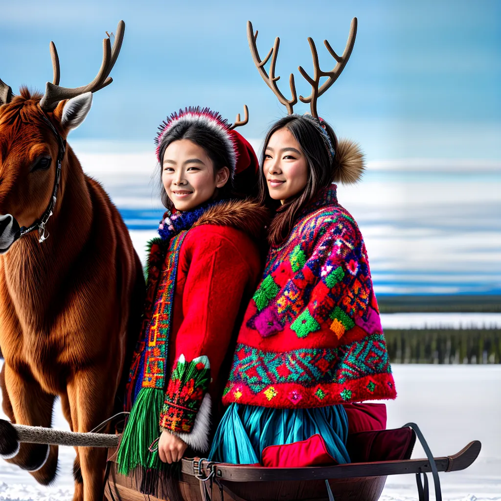 casal aurora boreal lapland vestimenta tradicional renas