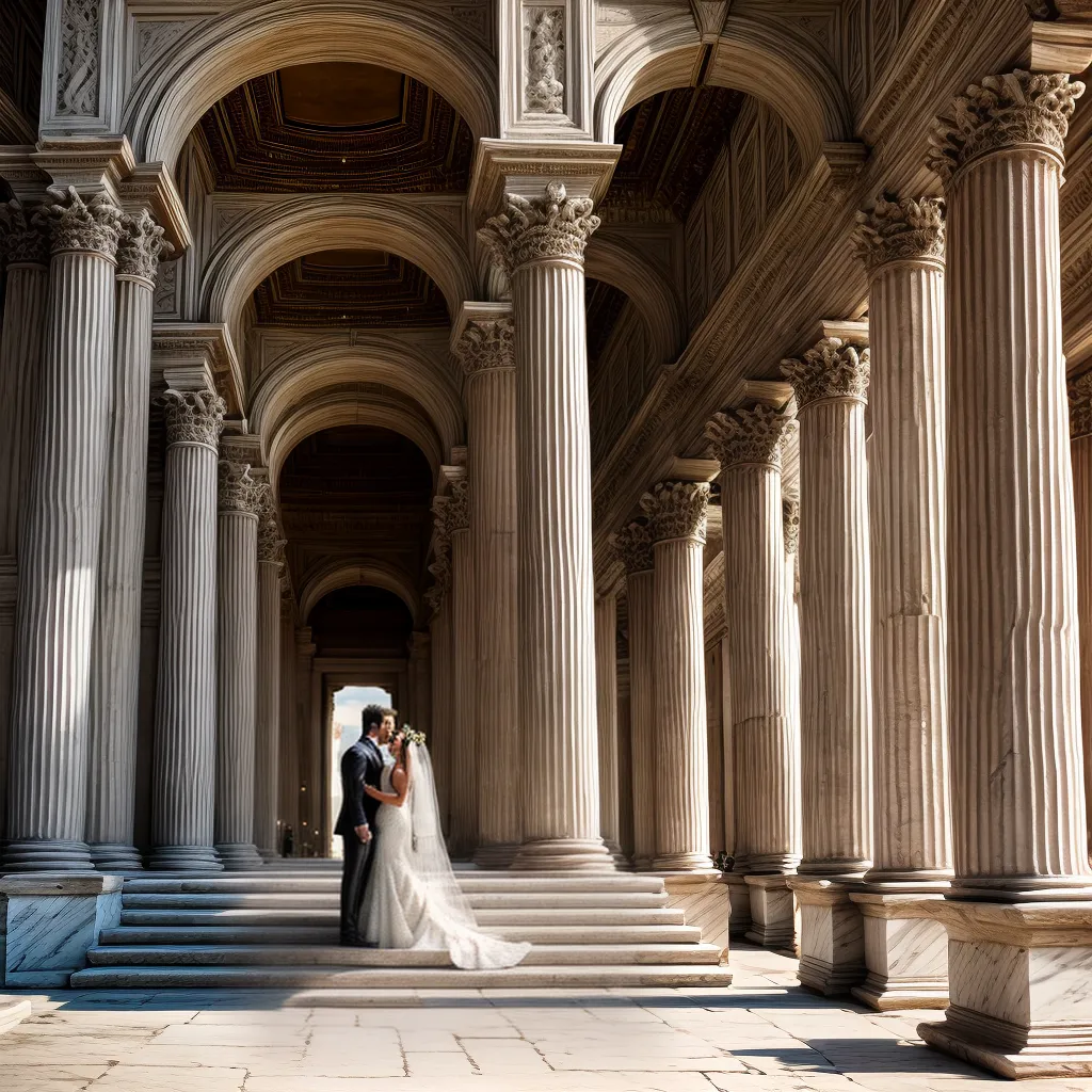 casal romano templo colunas casamento