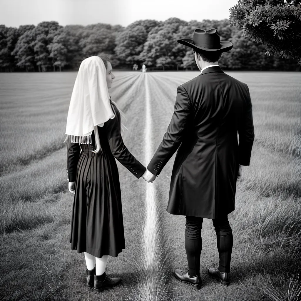 casal amish campo cavalo carruagem