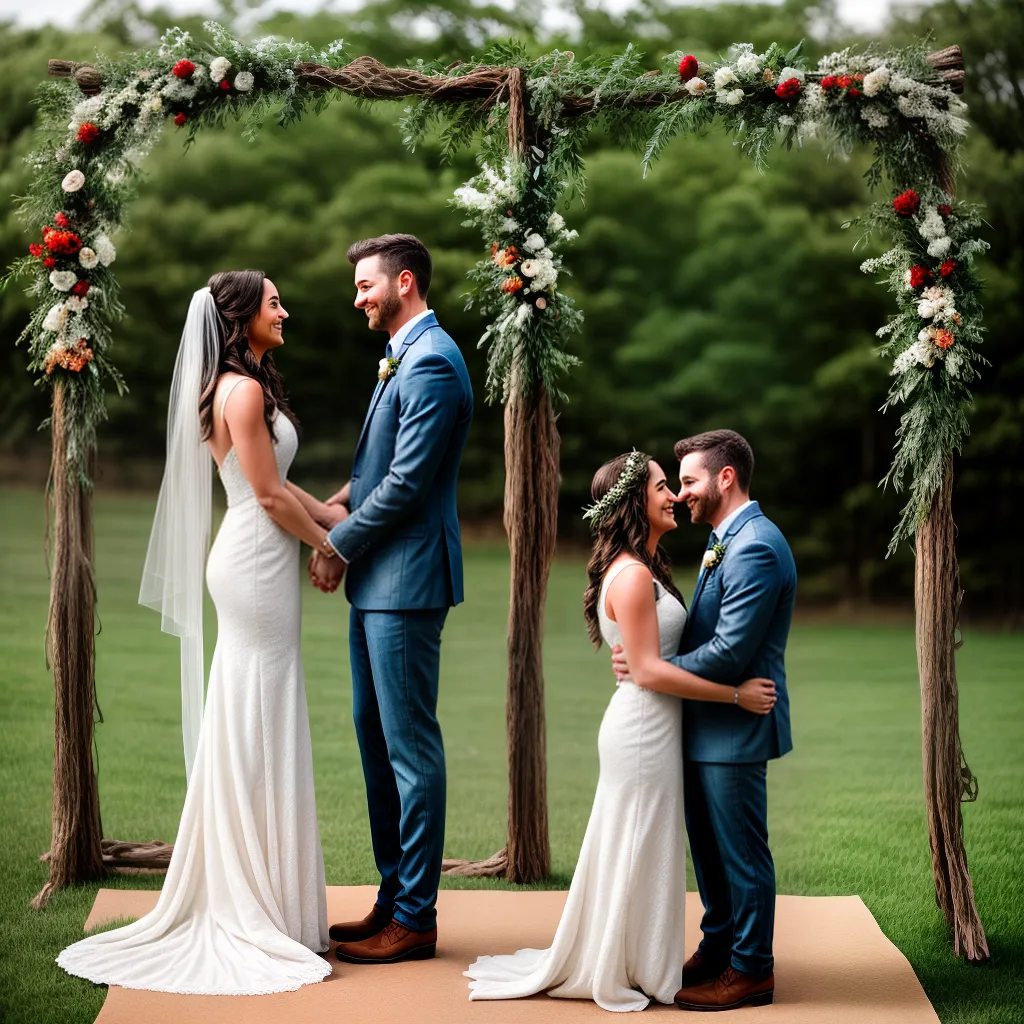 casal arco madeira flores campo
