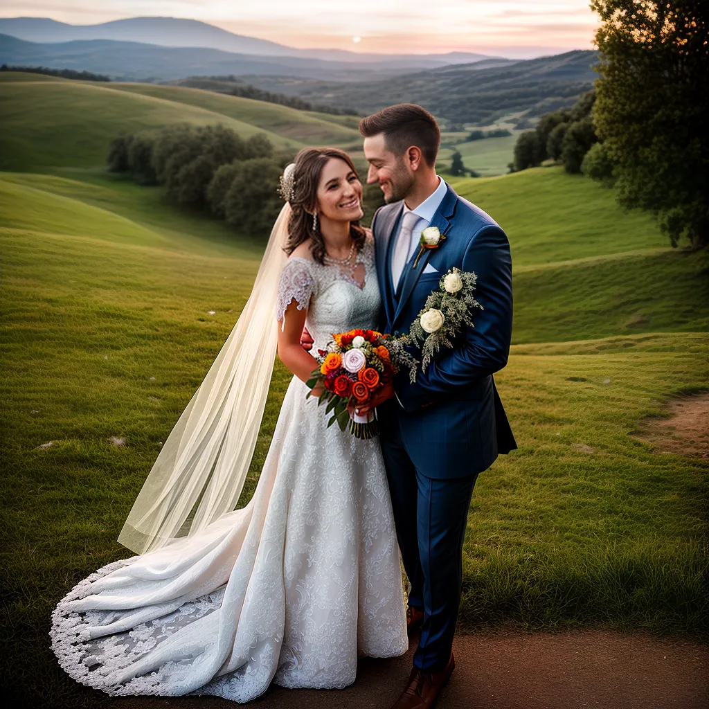 casamento bosnia noivos trajes sol colina