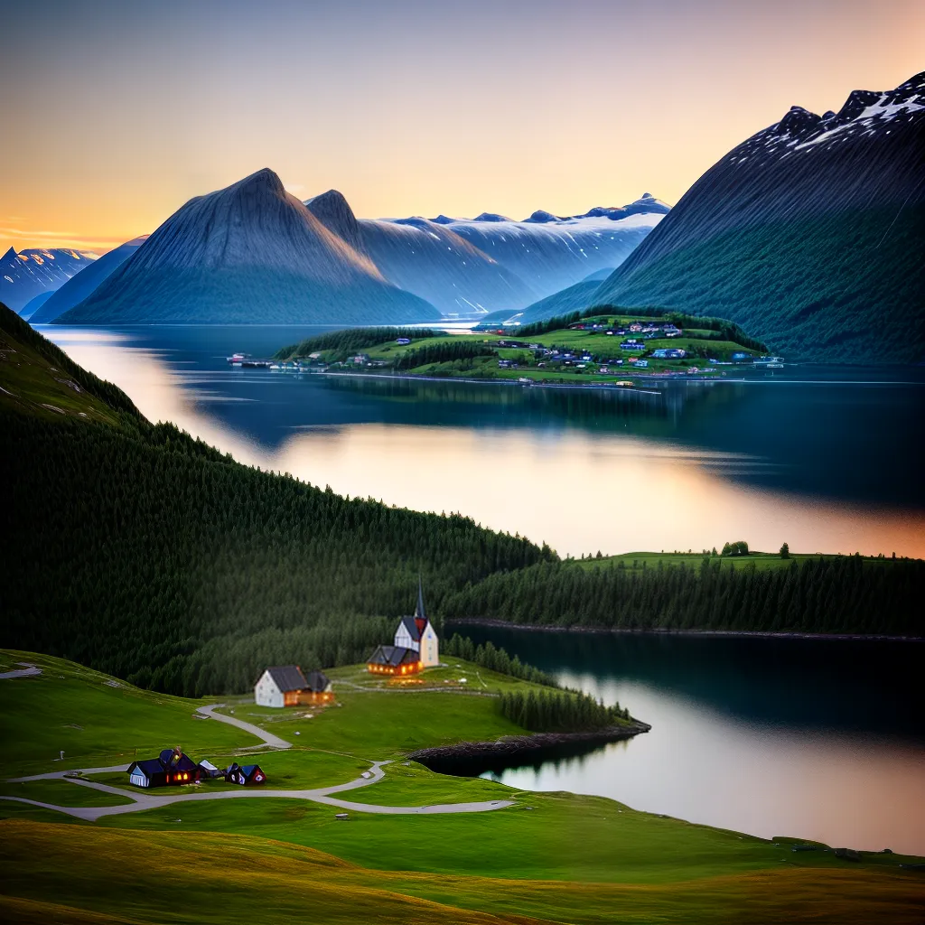 casal fiorde montanhas igreja noruega casal fiorde montanhas igreja noruega