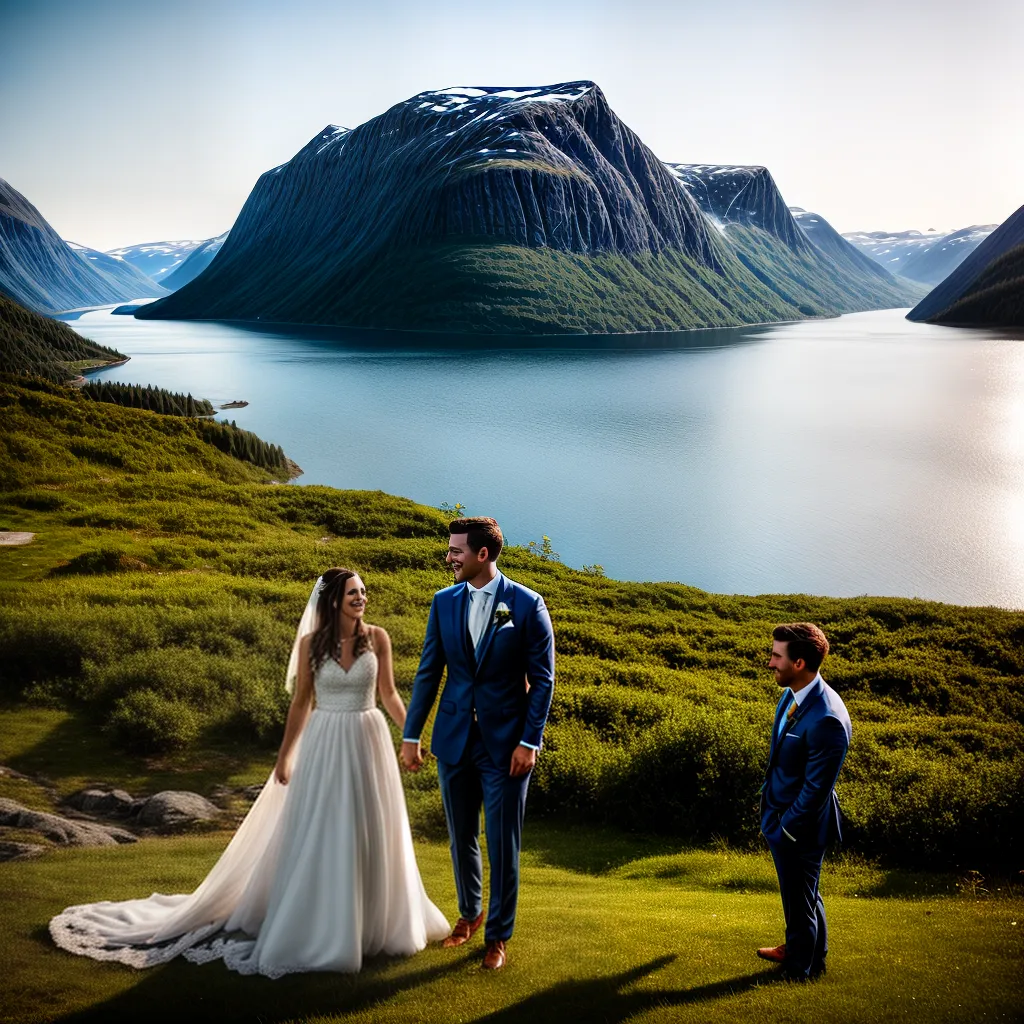 casal fiorde noruega vestimenta tradicional sol da meia noite casal fiorde noruega vestimenta tradicional sol da meia noite