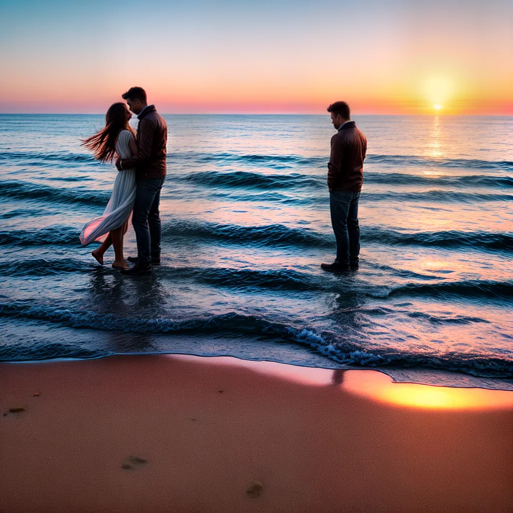 por do sol praia casal pedido casamento
