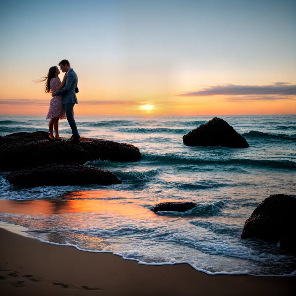 por do sol praia casal pedido casamento 1