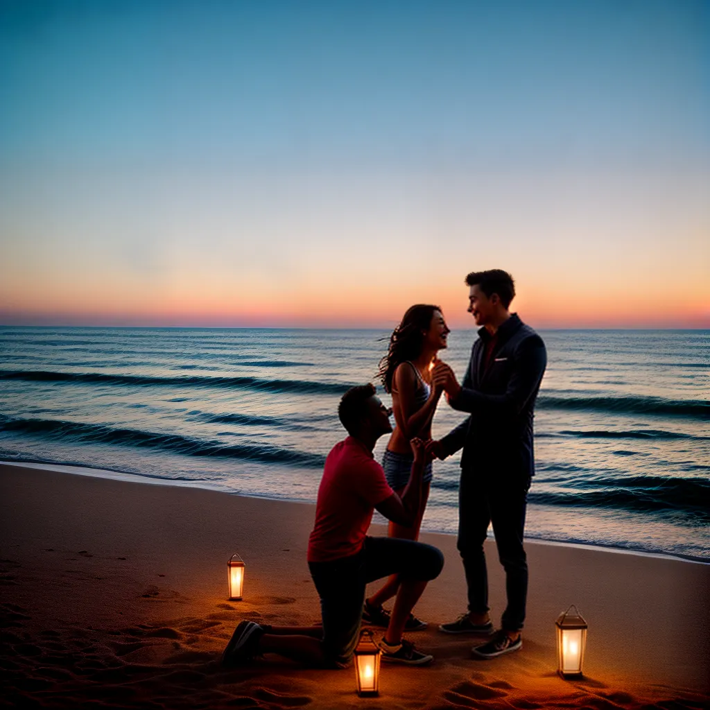 praia por do sol casal pedido casamento
