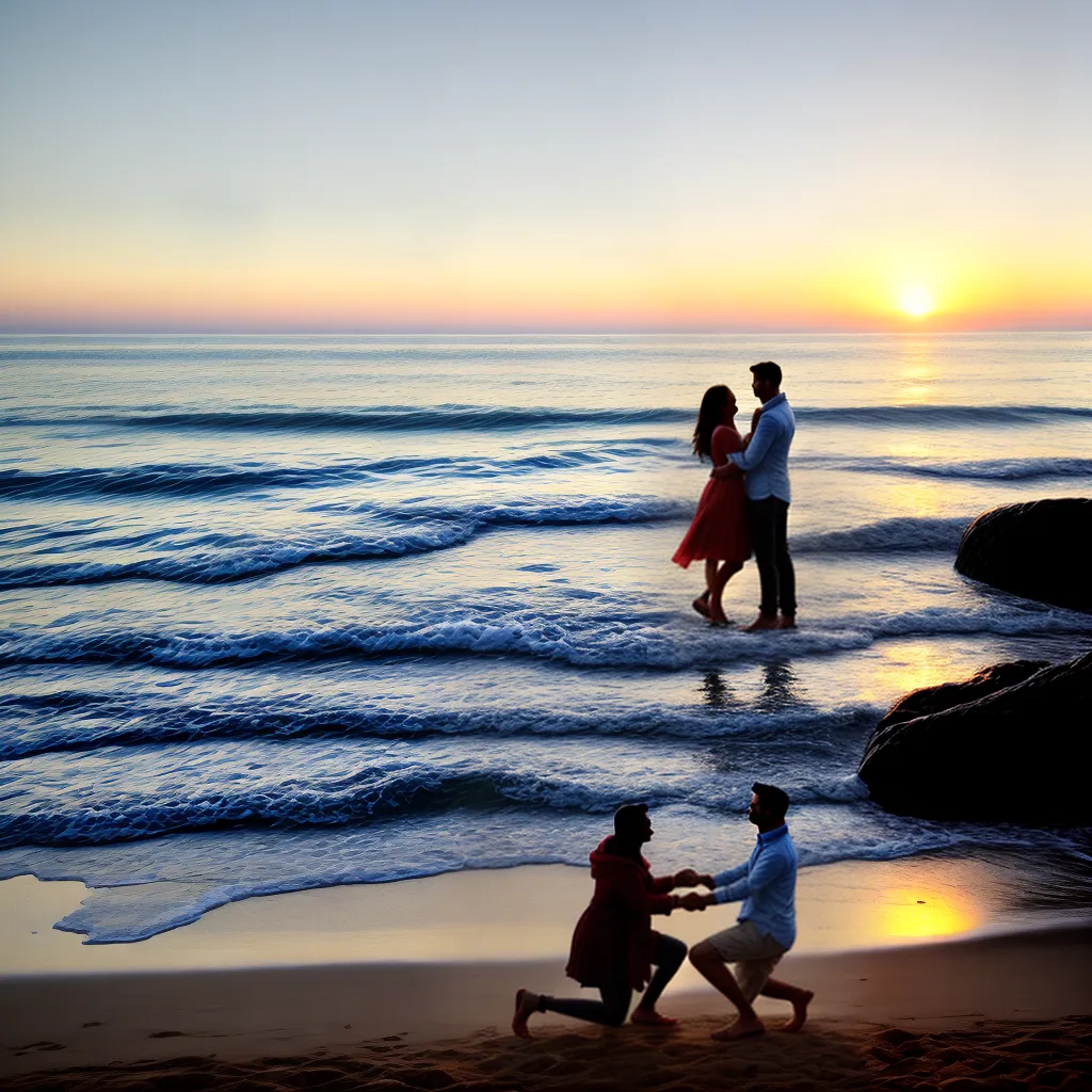 por do sol praia casal pedido casamento 3