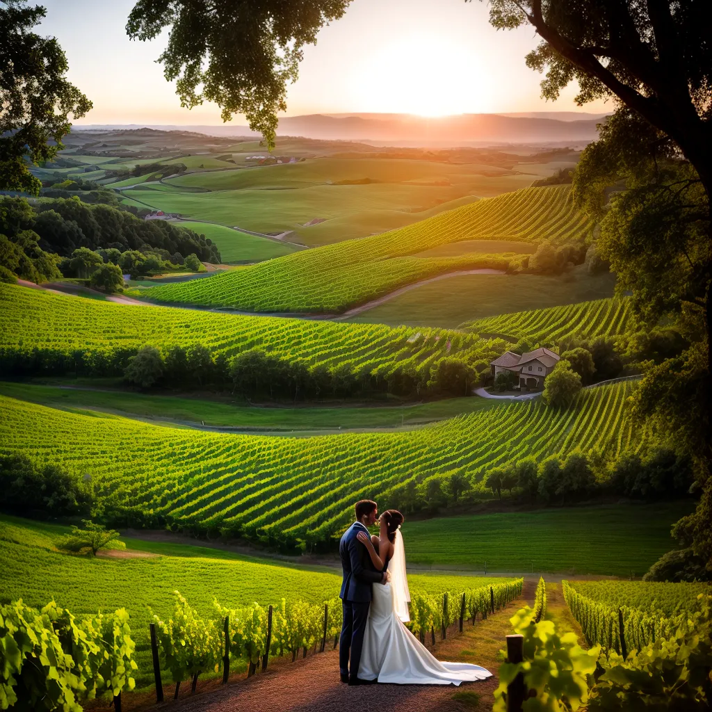 casal vinhedo por do sol