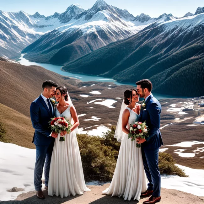 casal montanha pico neve casamento casal montanha pico neve casamento
