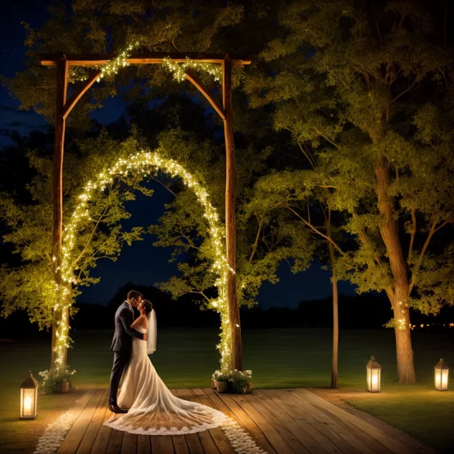 casamento ao ar livre luzes fadas arco rustico
