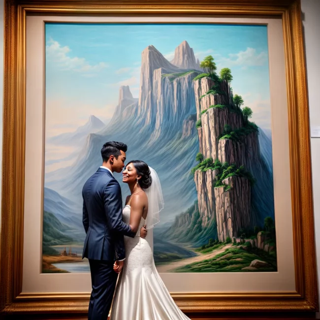 casal vestido branco pintura museu