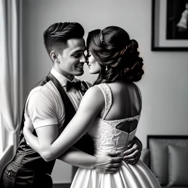 casal recem casado preto branco