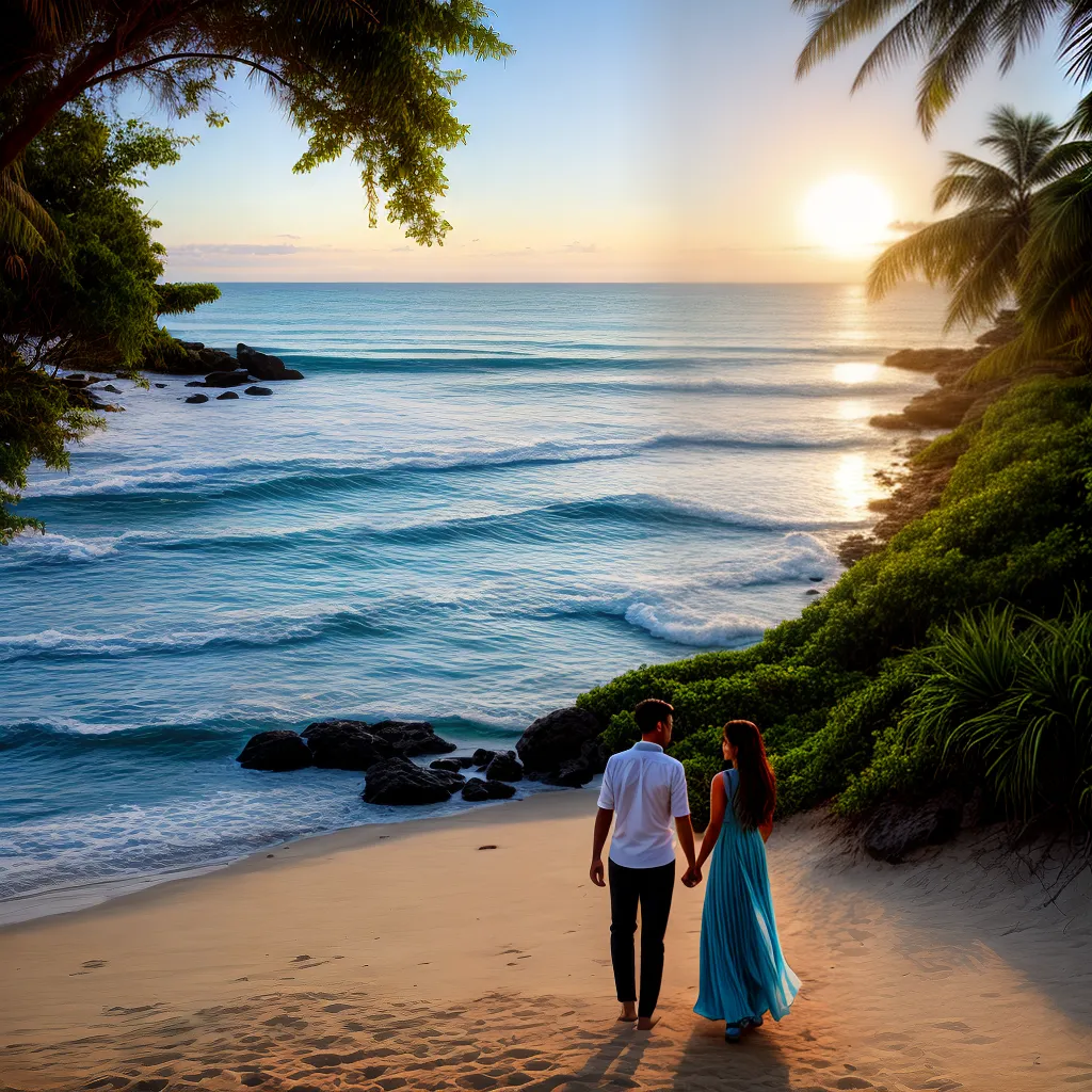 casal praia por do sol sustentabilidade