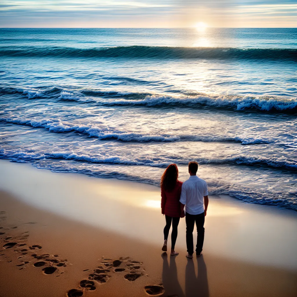 casal praia por do sol pegadas sustentavel