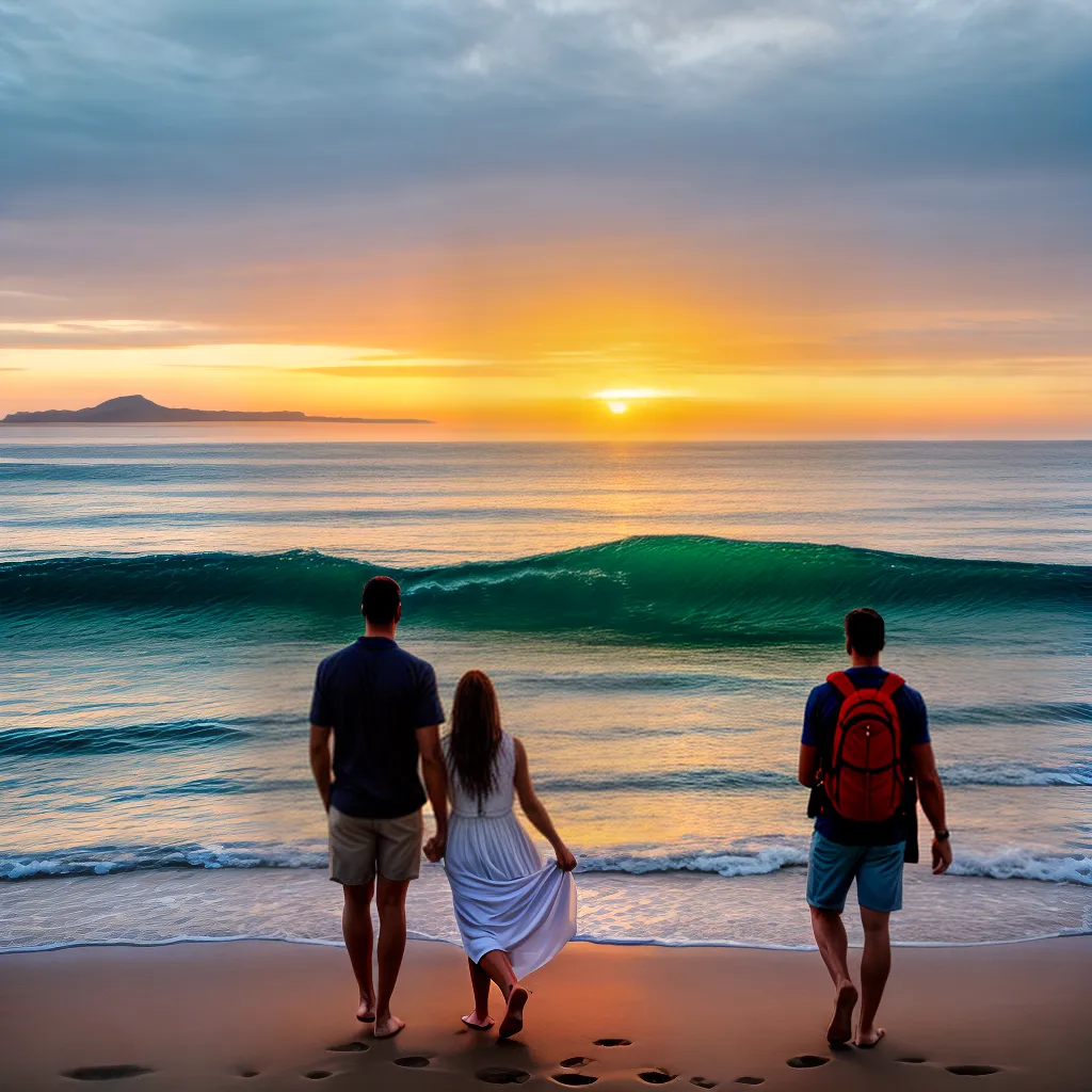 casal praia por do sol montanhas natureza
