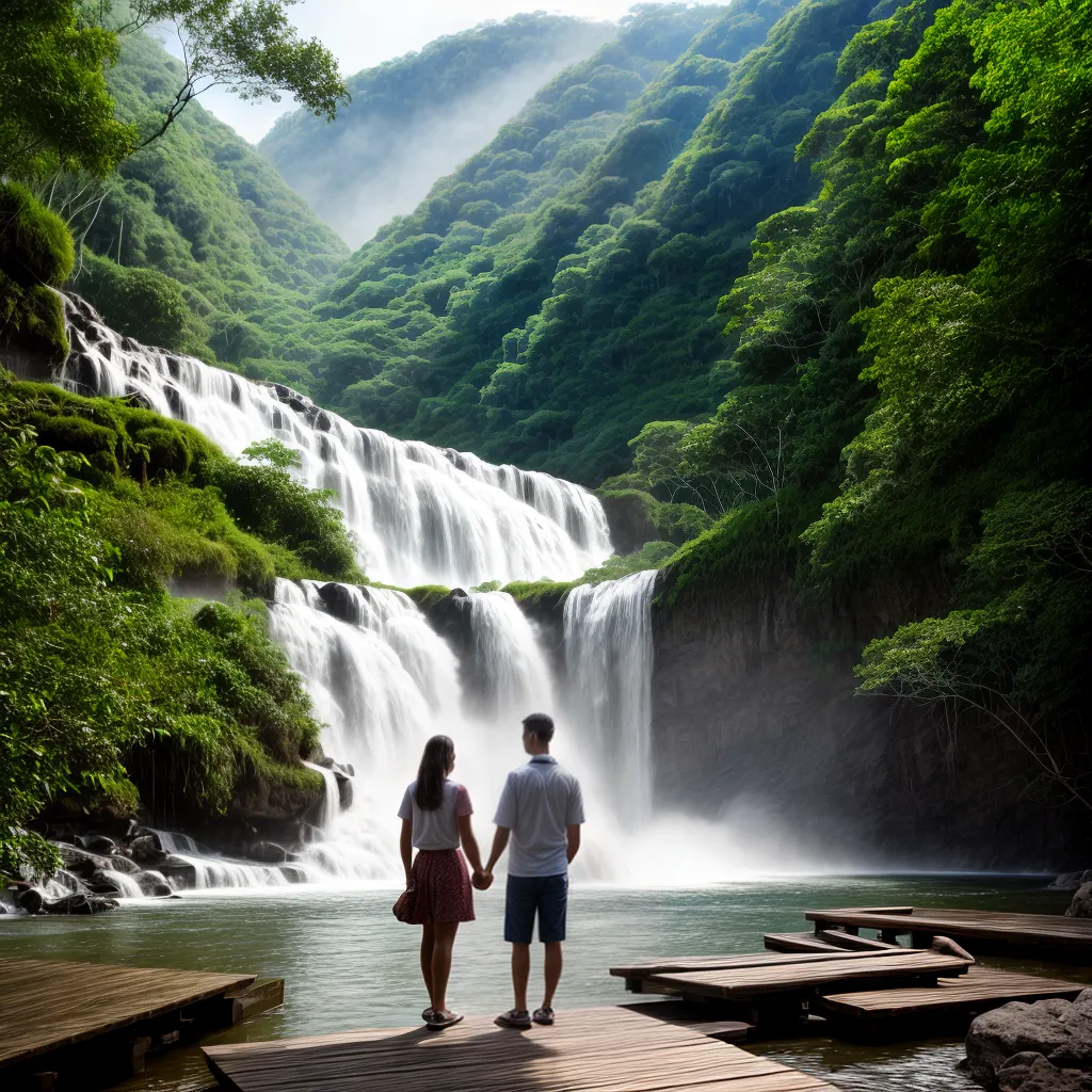 casal cachoeira amazonia por do sol