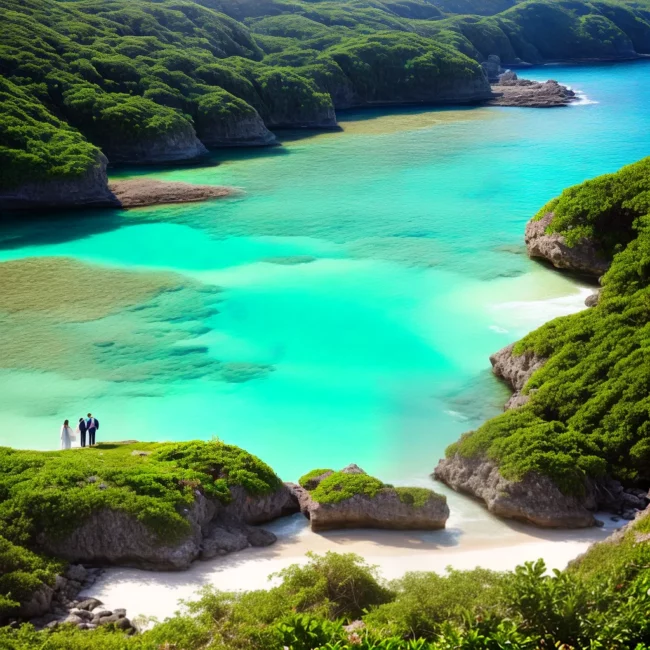 casal praia aguas turquesa natureza