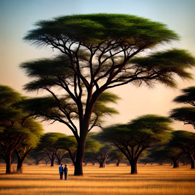 casal savana acacia por do sol