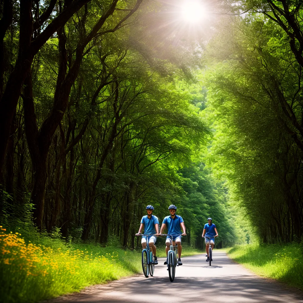 casal pedalando floresta natureza luz