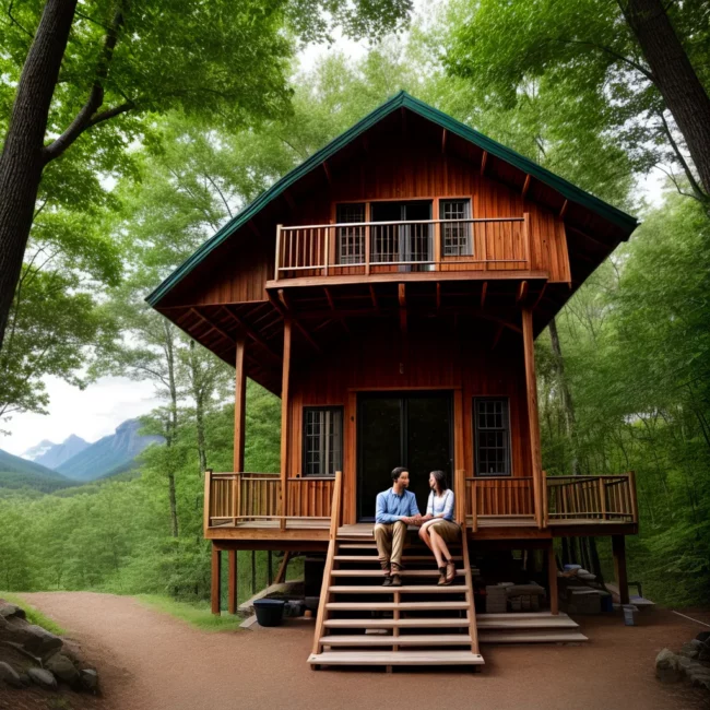 casal cabana natureza lago por do sol