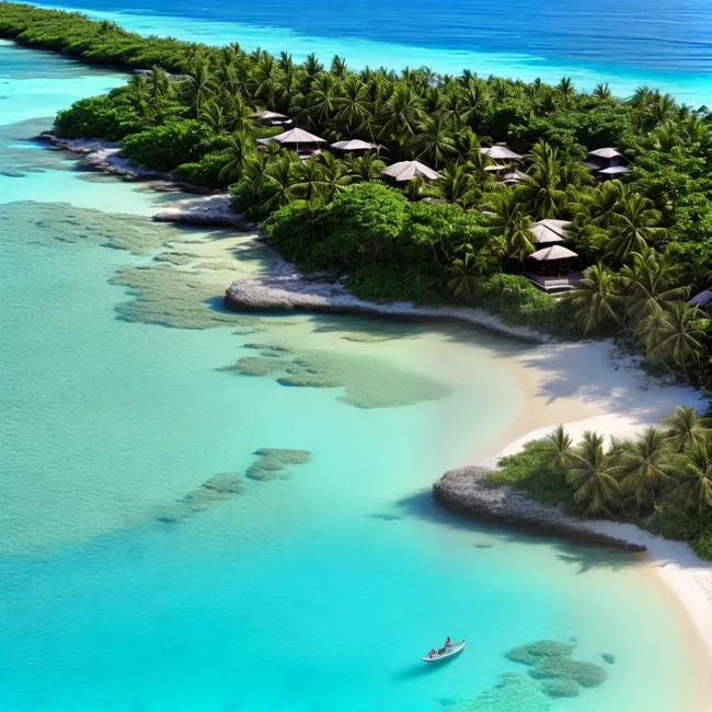 ilha tropical aguas turquesa bungalows natureza