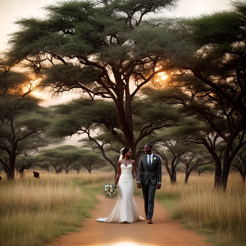 casal savana africana acacia por do sol