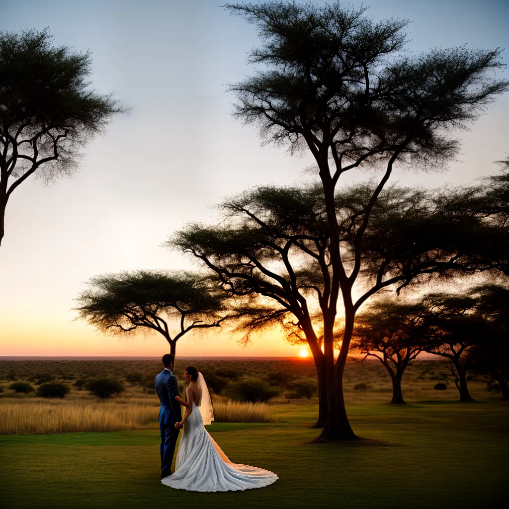 casal savana africana por do sol