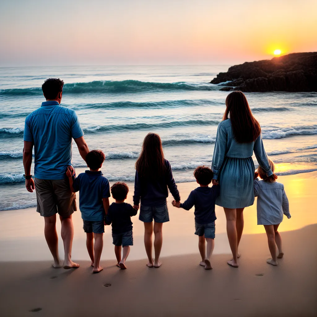 familia sorrindo praia por do sol