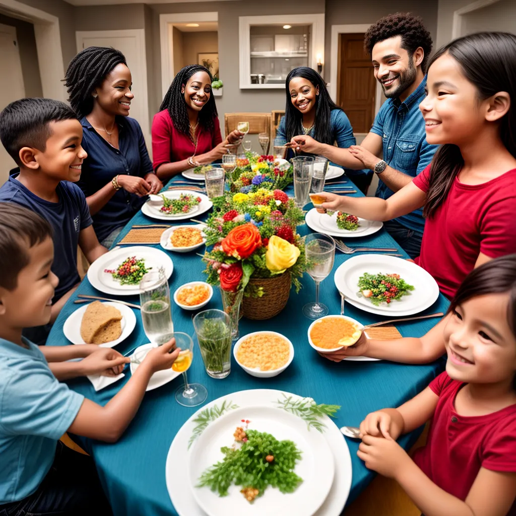 familia unida mesa decorada