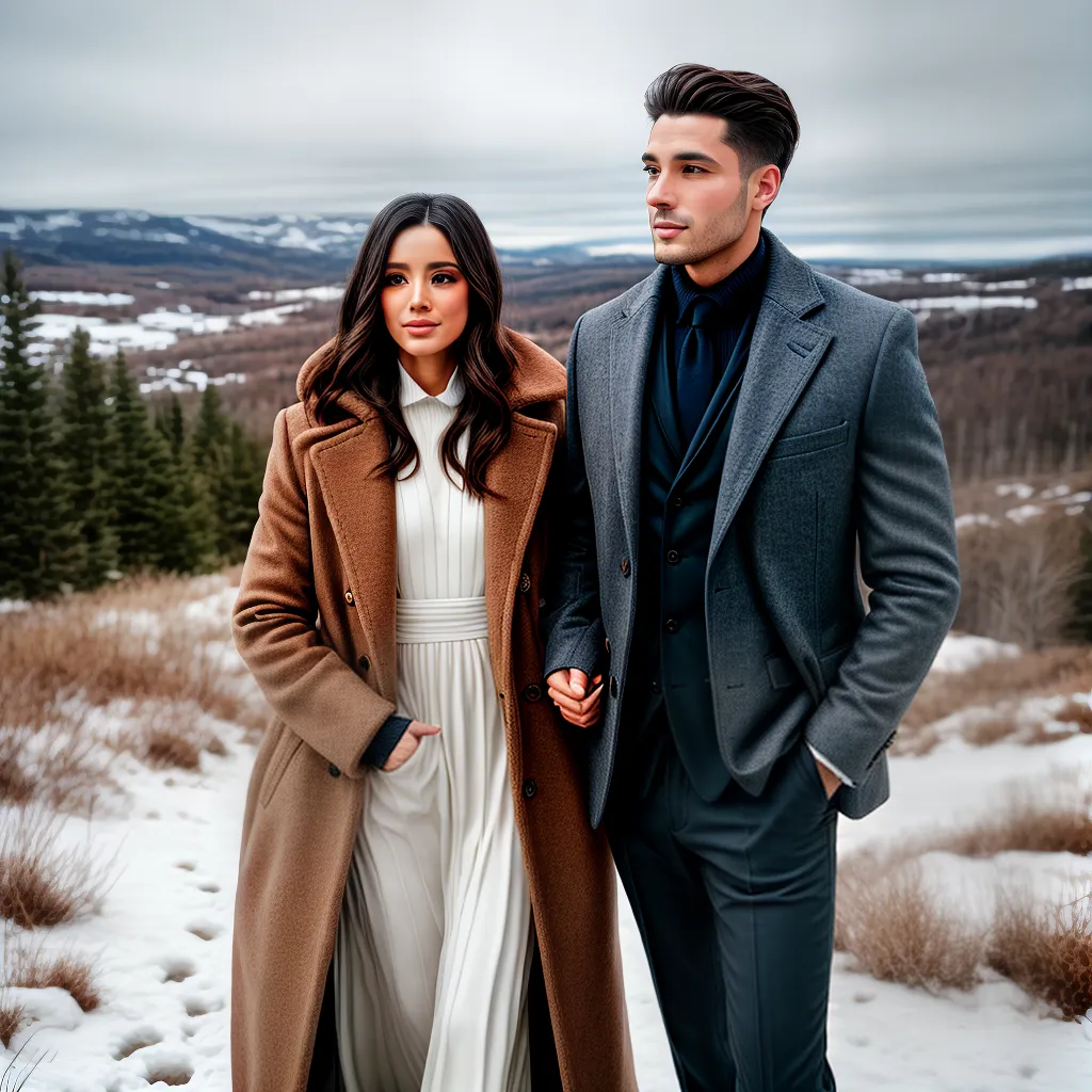 casal estiloso inverno casamento