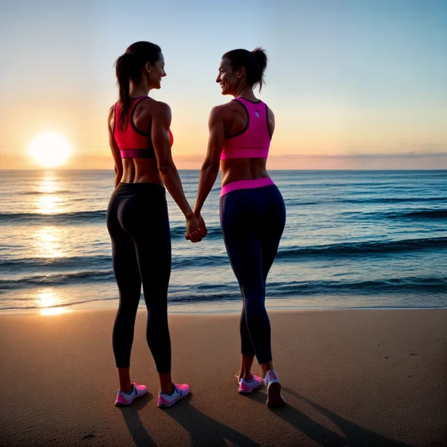 casal praia por do sol atividade fisica