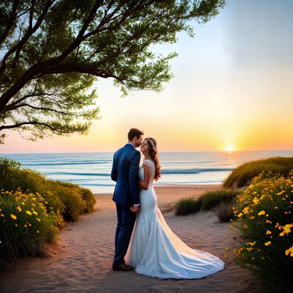 casal sorrindo por do sol praia