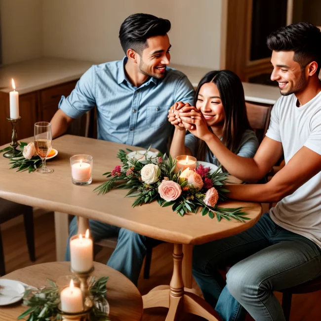 casal jantar romantico flores nota