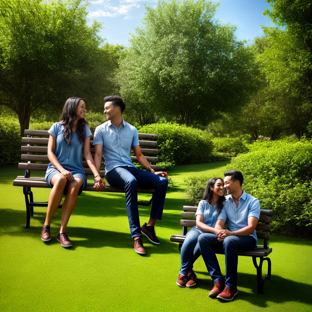casal sorrindo banco parque terapia casal
