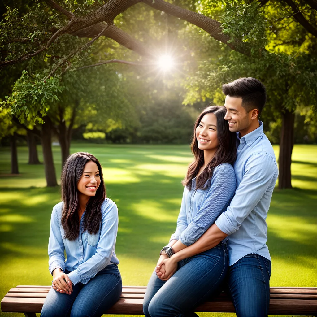 casal sorrindo banco parque amor
