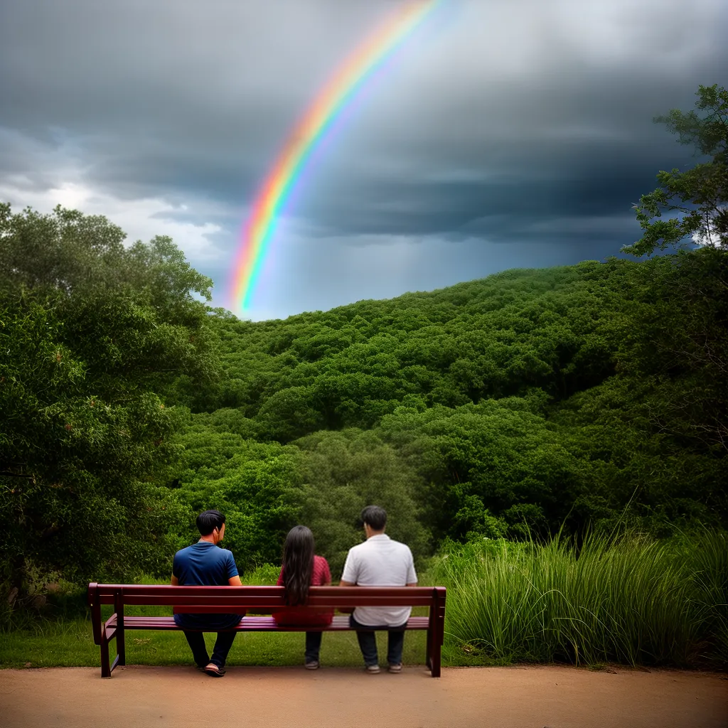 casal uniao apoio banco chuva arcoiris