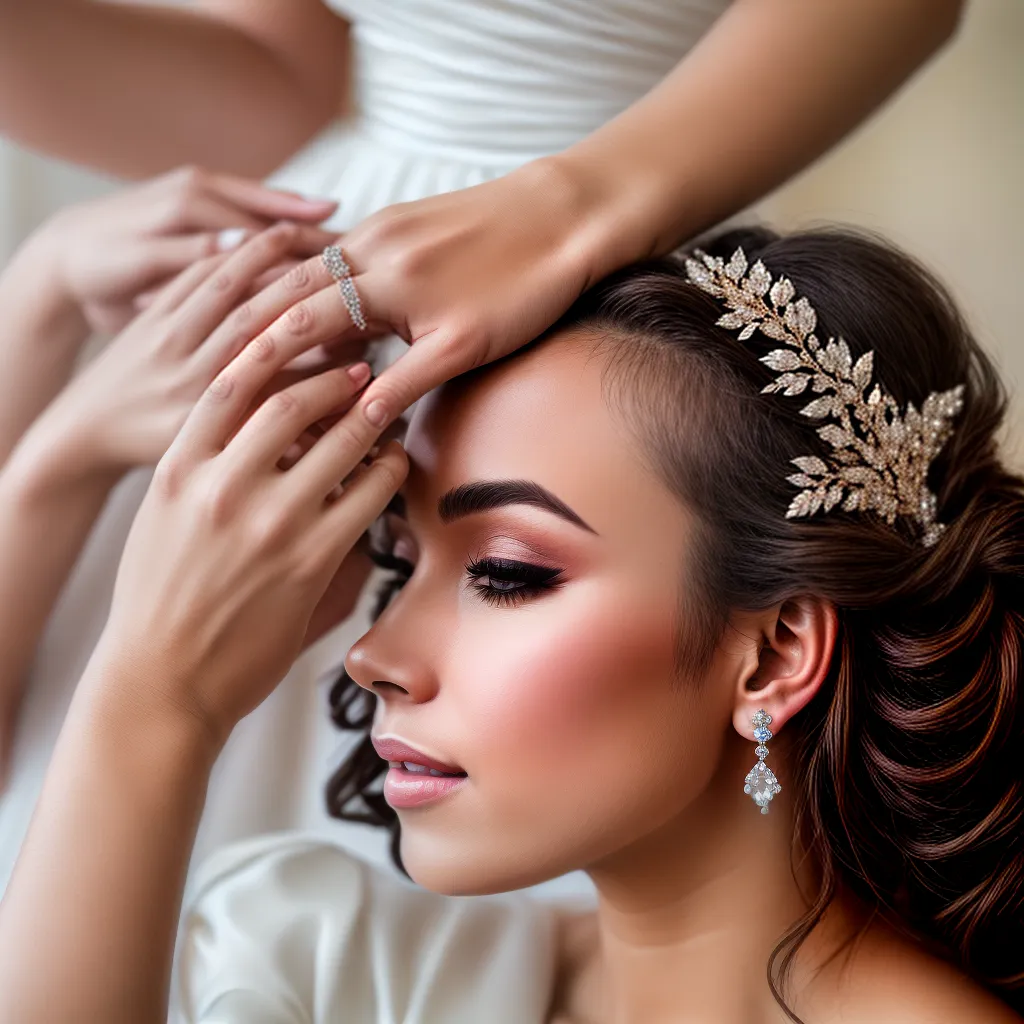 noiva maos tiara brilho