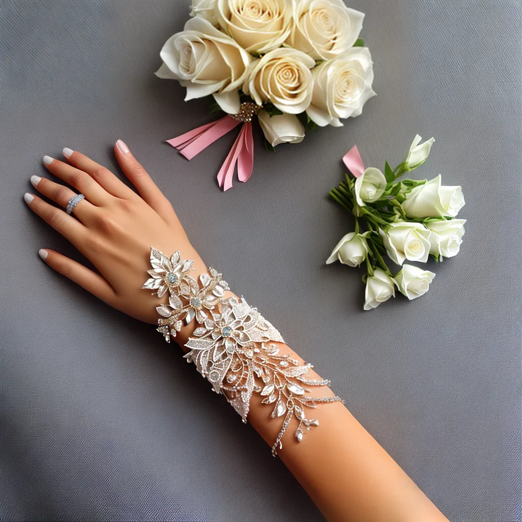 noiva mao luvas renda bracelete rosas