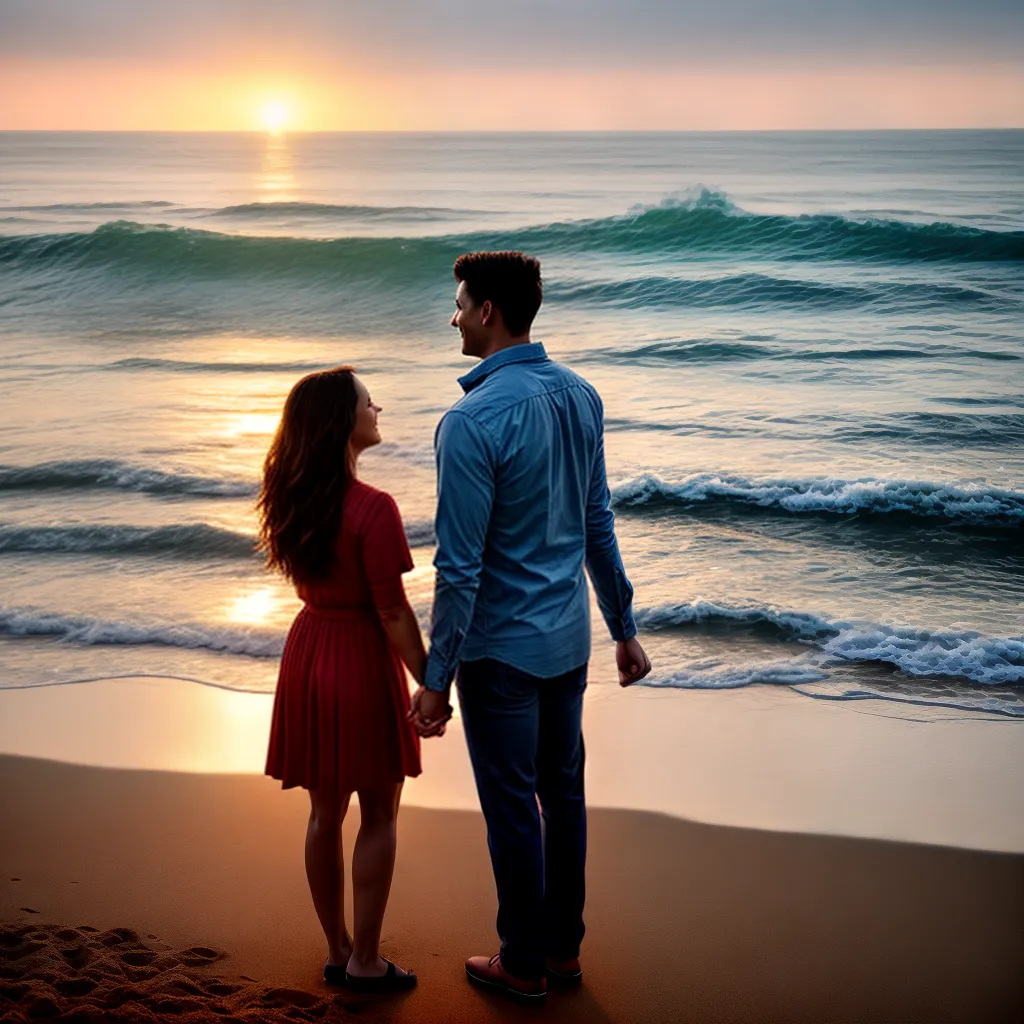 casal por do sol praia amor