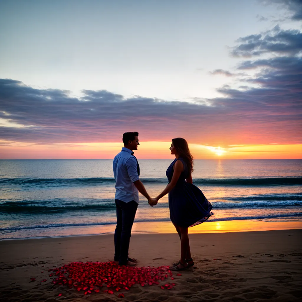 casal praia por do sol amor surpresas